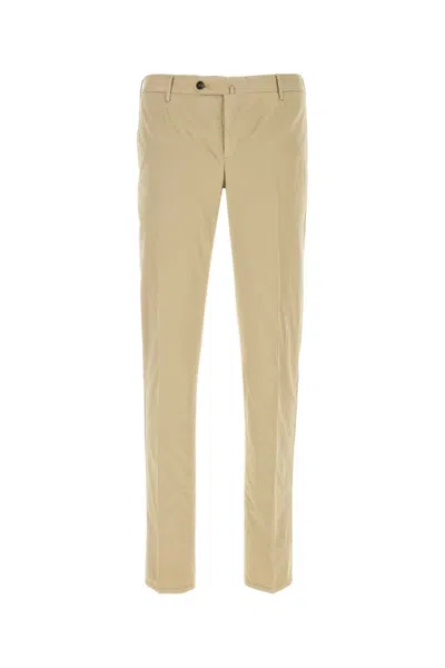 Pt Torino Beige Stretch-design Tapered Trousers In Brown