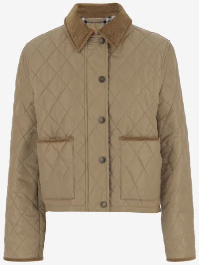 Burberry Oldham Beige Quilted Jacket With Corduroy Collar In Tech Fabric Woman In Brown