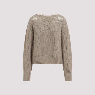 Ermanno Scervino Boat Neckline Cable Knit Pullover In Brown