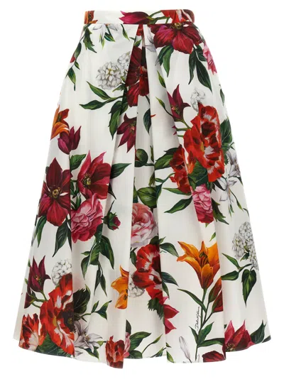 Dolce & Gabbana Multicolor Midi Skirt With All-over Floral Print And Rear Zip Closure In Cotton Woman