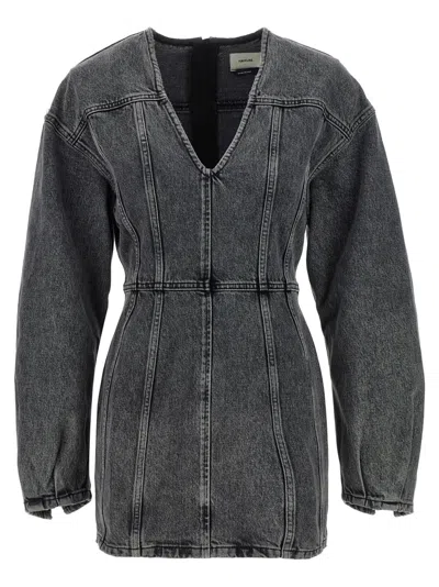 Haikure V-neckline Long Sleeves Denim Texture Visible Seams In Blue
