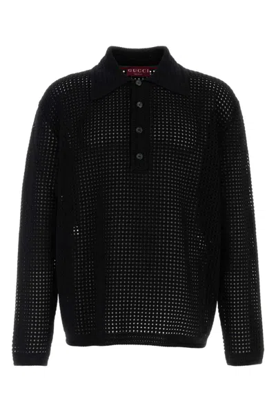 Gucci Black Crochet Polo Shirt