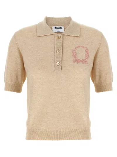Moschino Knitwear Polo Collar Short Sleeves Ribbed Hem In Neutral
