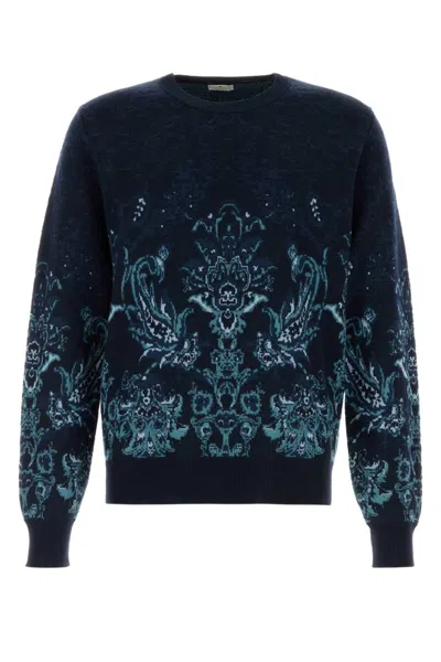 Etro Floral Jacquard Wool Sweater In Blue