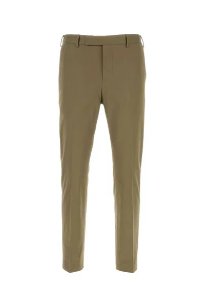 Pt Torino Khaki Stretch Cotton Blend Pant In Green