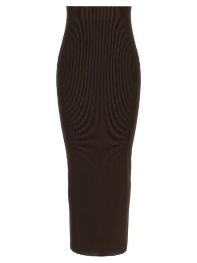 Max Mara Arda Brown Strapless Ribbed Midi Sheath Dress In Brown