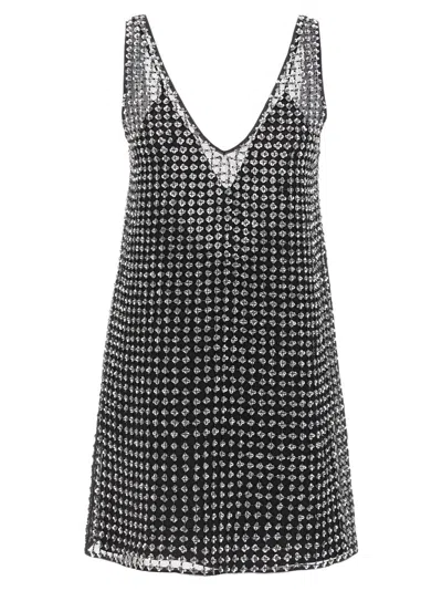 Max Mara Silk Organza Mini Dress With Floral Sequins In Black