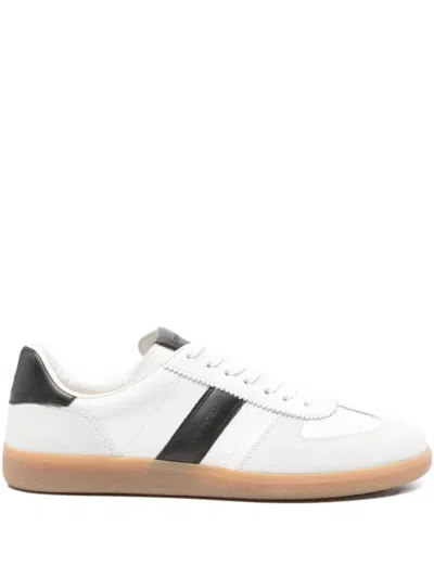 Tom Ford Archer White Low Top Sneakers With Logo Lettering On Tongue And Heel And Contrasting Heel In Leather