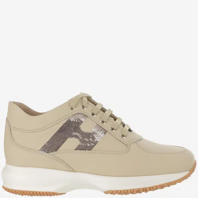 Hogan Sequin-embellished Low-top Trainers In Neutral