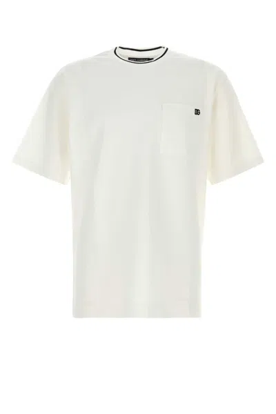 Dolce & Gabbana White Crewneck T-shirt With Logo Embroidery On The Front In White
