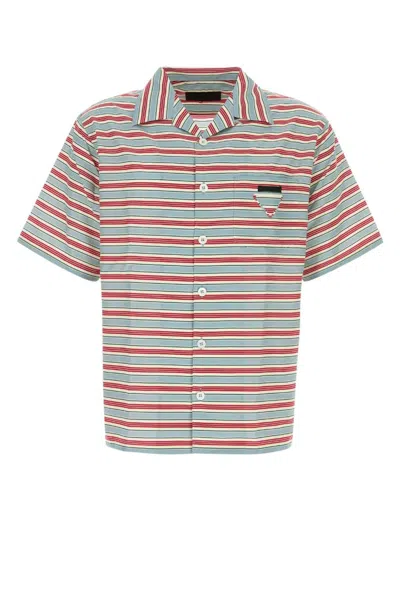 Prada Embroidered Chest Pocket Cotton Blend Shirt In Multi