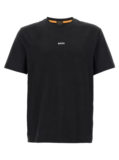 Hugo Boss Relaxed-fit T-shirt In Stretch Cotton With Logo Print In Black