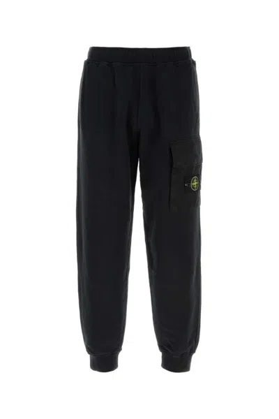 Stone Island Cargo Cotton Joggers Elastic Waistband In Black