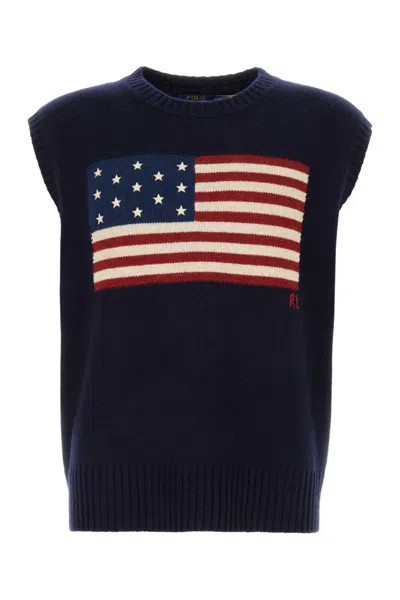 Ralph Lauren Sleeveless Wool Vest With Crew Neck And Ribbing In Blue