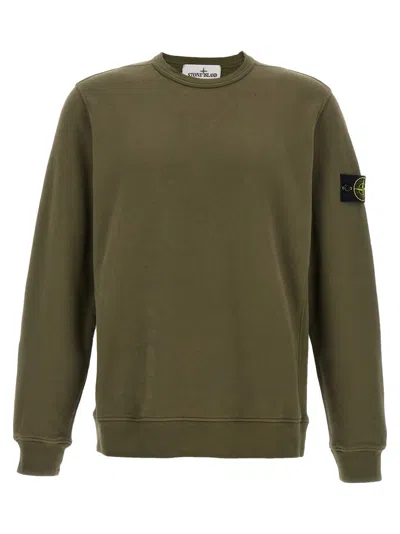 Stone Island Crew Neck Sweater Ribbed Cuffs In Green