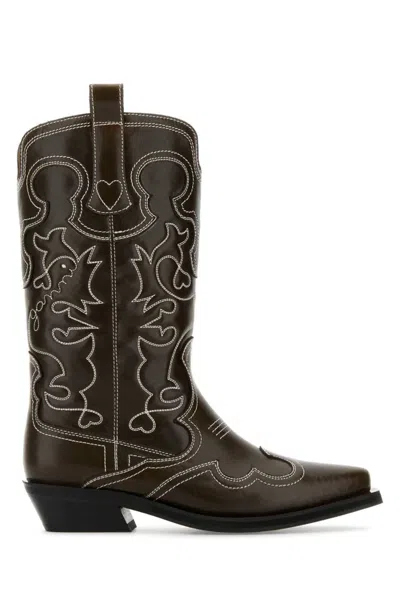 Ganni Mid Shaft Embroidered Western Boots