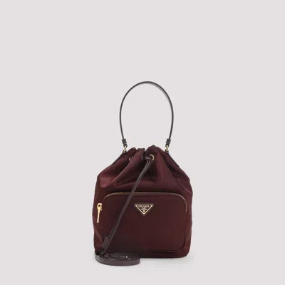 Prada Maroon Logo Bucket Bag