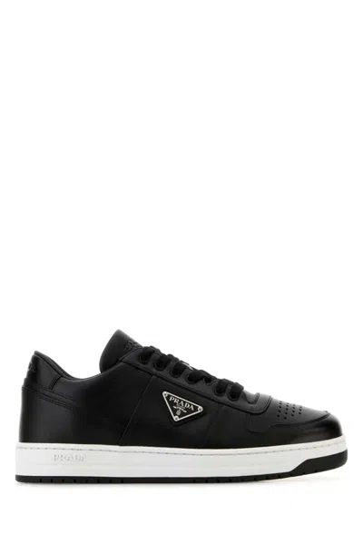 Prada Leather Sneakers With Perforated Toe Cap In Black
