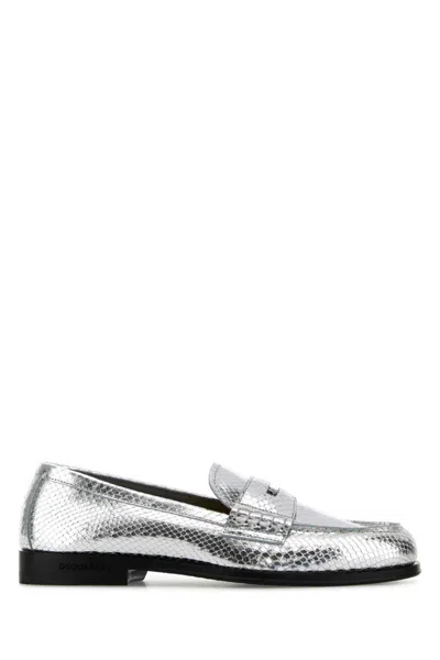 Dsquared2 Metallic Neoclassic Loafers With Textured Surface In Metallic