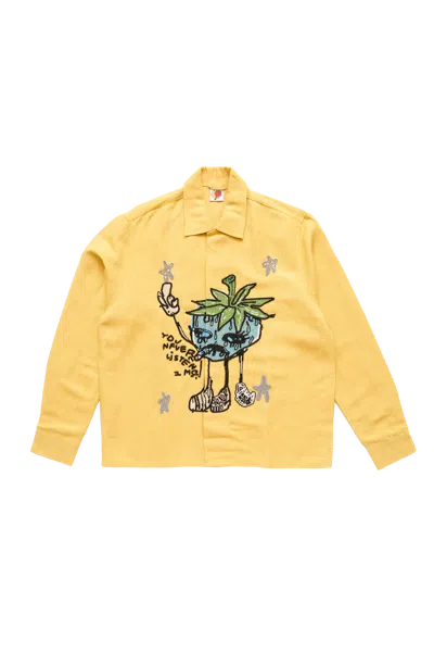 Sky High Farm Smoke Strawbabies Beaded Shirt Yellow In Yellow