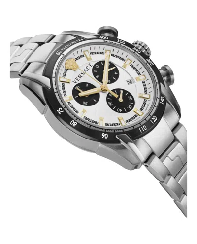 Versace Chronograph Date Watch With Stainless Steel Case In Metallic