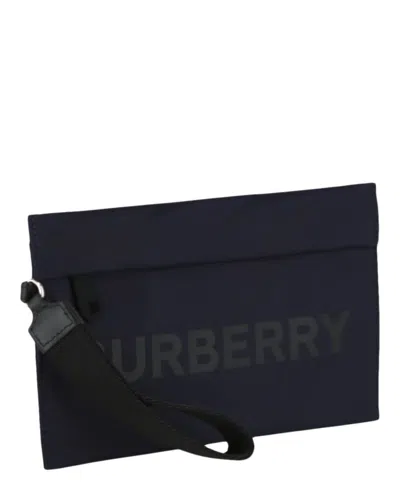 Burberry Logo-embellished Black Nylon Pouch With Slip Pockets