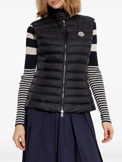 Moncler Quilted Black Vest With High Collar And Fitted Silhouette