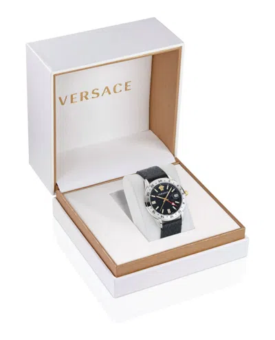 Versace Greca Time Gmt Watch In Black