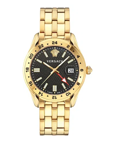 Versace Greca Time Gmt Watch In Gold