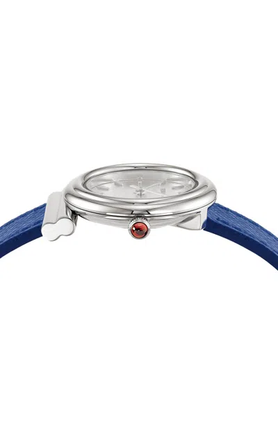 Ferragamo Gancini Leather Watch With Silver Sunray Dial In Blue