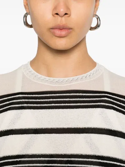 Moncler Classic Striped Maglie Sweater With Round Neckline In White