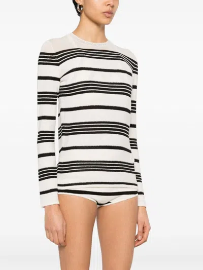 Moncler Classic Striped Maglie Sweater With Round Neckline In White