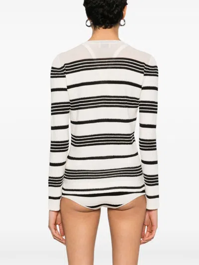 Moncler Classic Striped Maglie Sweater With Round Neckline In White