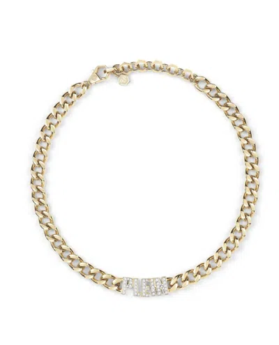 Philipp Plein Gold Chain Necklace With Crystals And Nameplate In Gold