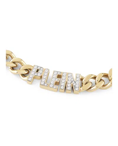 Philipp Plein Gold Chain Necklace With Crystals And Nameplate In Gold