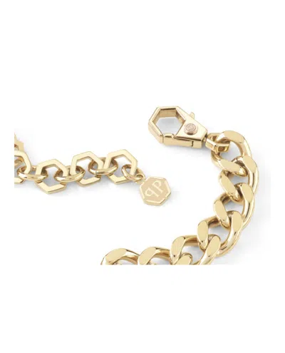 Philipp Plein Gold Chain Necklace With Crystals And Nameplate In Gold
