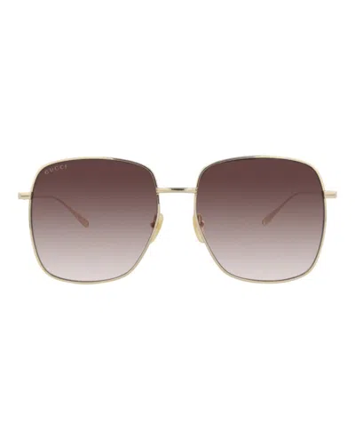 Gucci Square-frame Metal Sunglasses With Velvet Case In Gold