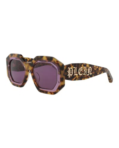 Philipp Plein Tortoiseshell Square-frame Acetate Sunglasses With Saddle Nose Bridge In Purple