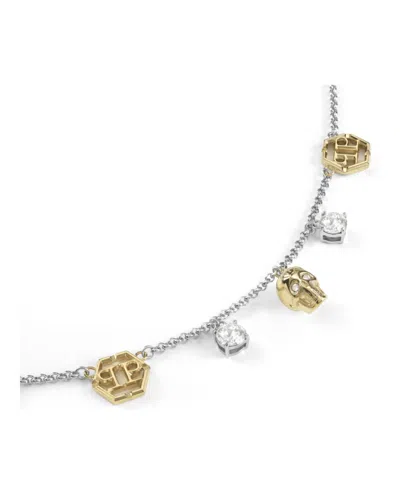 Philipp Plein Necklace With Alternating Gold-tone And Crystal Charms In Metallic