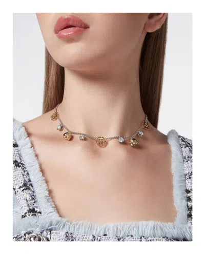 Philipp Plein Necklace With Alternating Gold-tone And Crystal Charms In Metallic