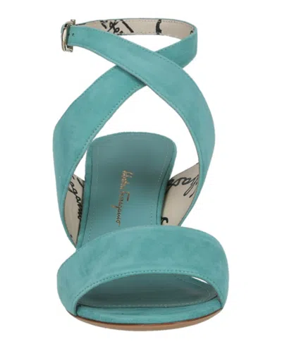 Ferragamo Sheena Suede Heel Sandals In Green