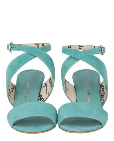 Ferragamo Sheena Suede Heel Sandals In Green
