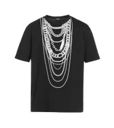 Balmain Graphic Chain Motif Black T-shirt With Short Sleeves In Black
