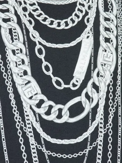 Balmain Graphic Chain Motif Black T-shirt With Short Sleeves In Black