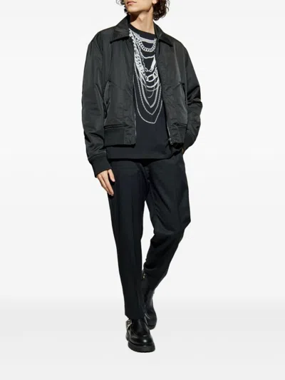 Balmain Graphic Chain Motif Black T-shirt With Short Sleeves In Black