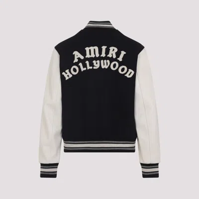 Amiri Tailored Black Wool Blend Varsity Jacket With Embroidered Details In Black