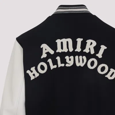 Amiri Tailored Black Wool Blend Varsity Jacket With Embroidered Details In Black
