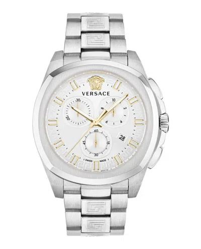 Versace Geo Chrono Bracelet Watch In Metallic