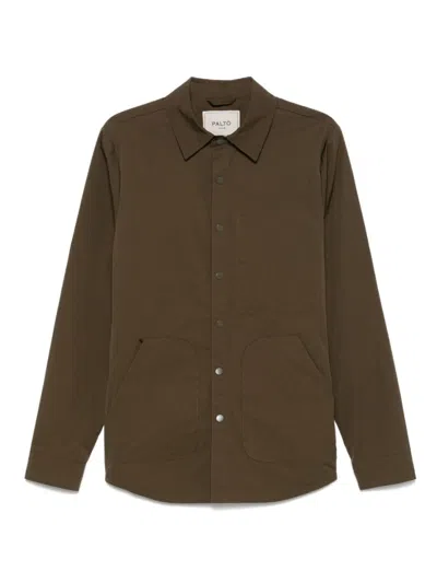 Paltò Front Press-stud Fastening Olive Green Overshirt With Pockets In Brown