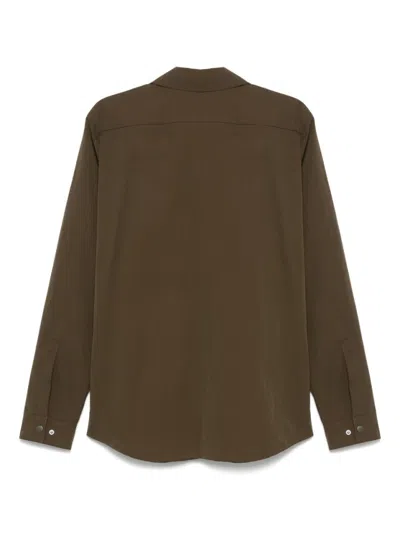 Paltò Front Press-stud Fastening Olive Green Overshirt With Pockets In Brown